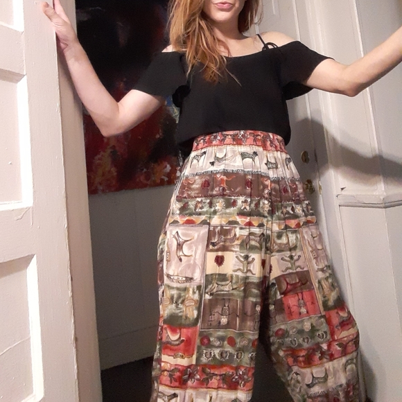 Vintage 80's culottes ~ gauchos w/ patchwork design - Picture 5 of 8